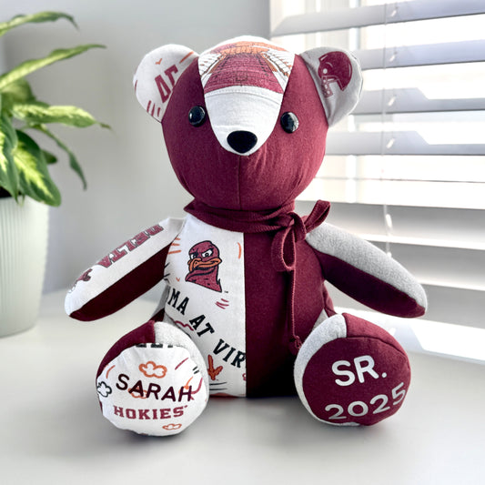 Custom Memory Teddy Bear – Made from College Shirts, Jerseys, Graduation Outfits & More