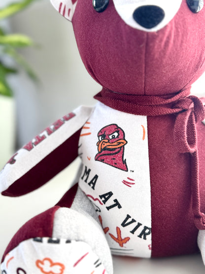 Custom Memory Teddy Bear – Made from College Shirts, Jerseys, Graduation Outfits & More