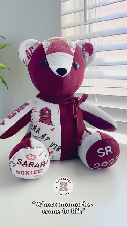 Custom Memory Teddy Bear – Made from College Shirts, Jerseys, Graduation Outfits & More